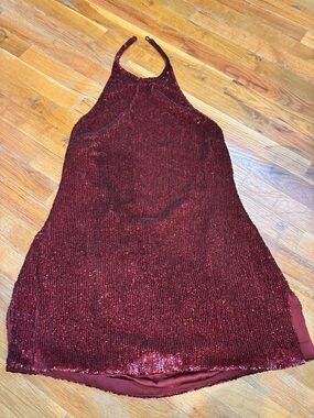 Retrofete Red Sequin Halter Mini Dress